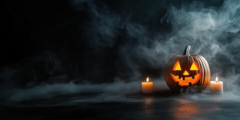 Spooky Halloween Pumpkin with Candles created by ai