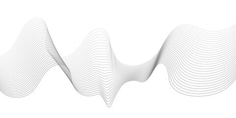 Undulate Grey Wave Swirl, frequency sound wave, twisted curve lines with blend effect. Technology, data science, geometric border. Isolated on white background. Vector illustration.