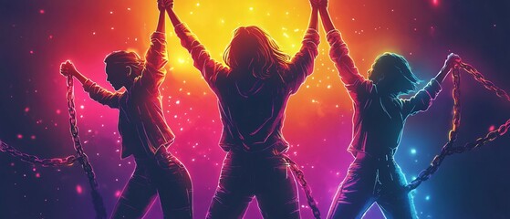 Breaking Chains Neon Illustration of Women Empowerment and Rights
