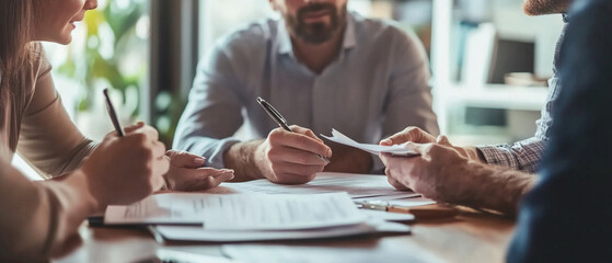 A financial planner discussing retirement savings with a couple. financial planner discussing