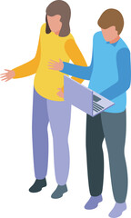 Two businesspeople working together, brainstorming and planning a new project on a laptop