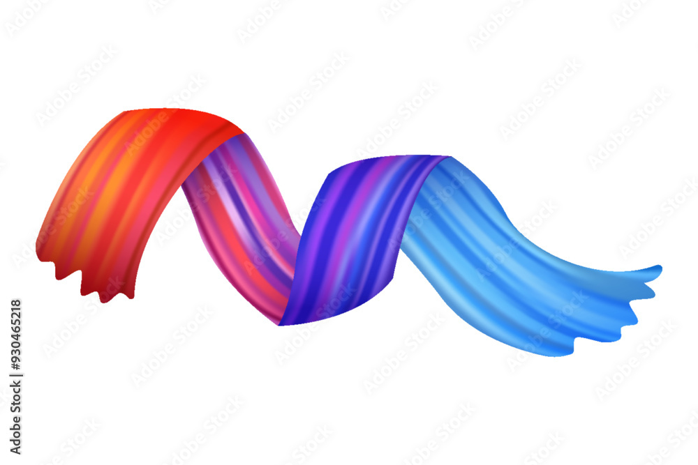 Poster brushstroke multicolor gradient texture. brush ribbon isolated on white. design element of wavy curl