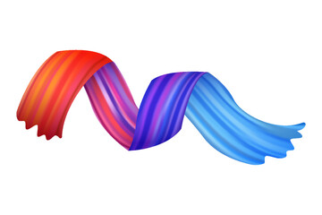 Brushstroke multicolor gradient texture. Brush ribbon isolated on white. Design element of wavy curly brush paint stroke. Watercolor trace or abstract colorful smear vector cartoon illustration