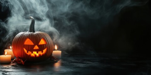 Spooky Halloween Pumpkin with Candles created by ai