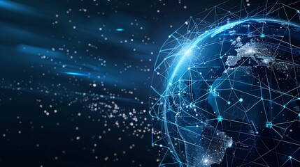 Global Network with Blue Lines Connecting Cities and Continents