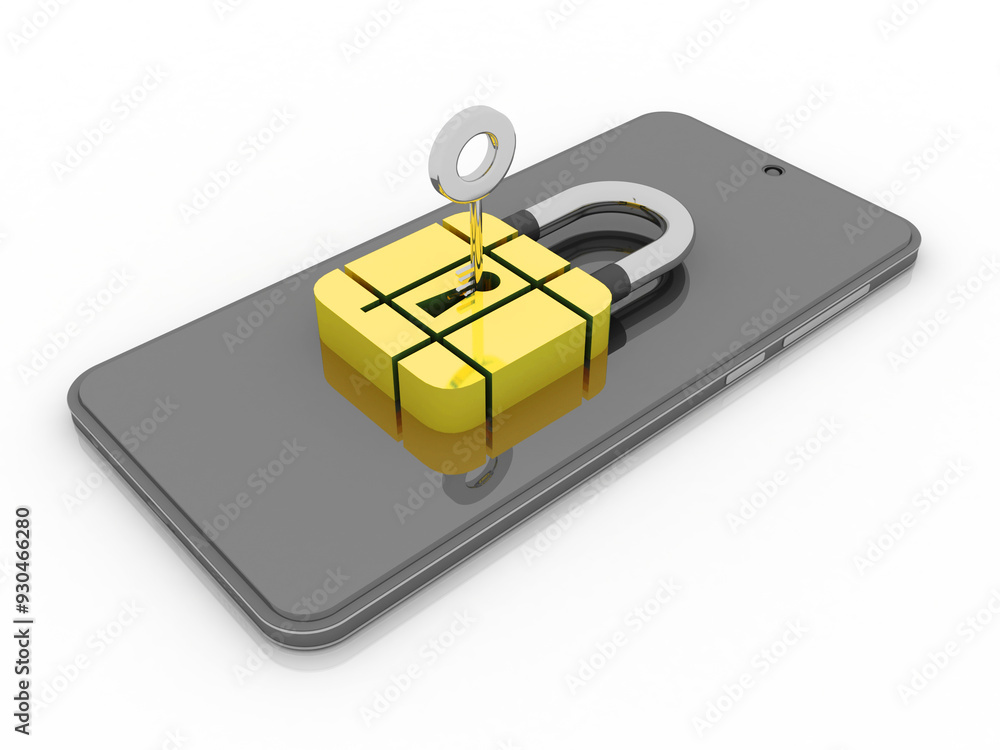 Poster 3d rendering transmitter mobile wifi with lock