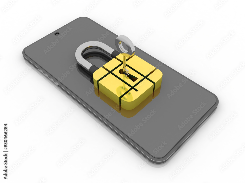 Poster 3d rendering transmitter mobile wifi with lock