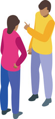 Fototapeta premium Young man explaining something to a woman, gesturing with his hands while they stand facing each other