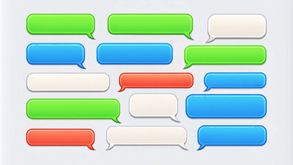 Obraz premium Beautiful 3d render design set of a different chatting sms template bubbles. blank colorful text bubbles Vector illustration