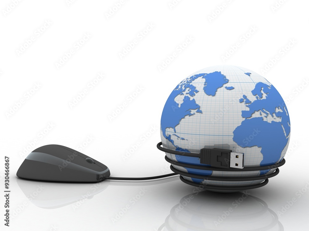 Poster 3d rendering globe with mouse