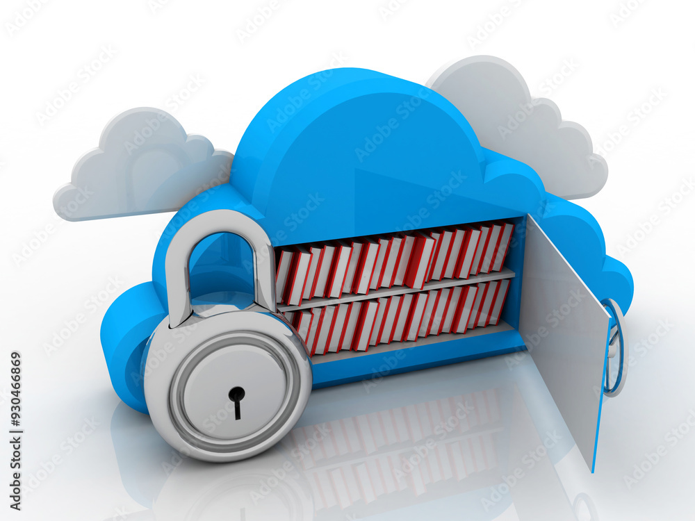Poster 3d rendering book with cloud lock