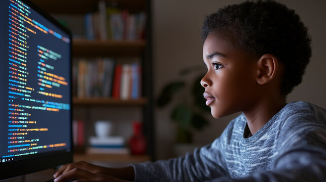 Boy typing on a keyboard AI code assistants help error-check existing code and generate new code from text prompts