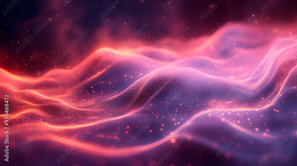 Poster abstract particle wave background with glowing dots and dynamic flow