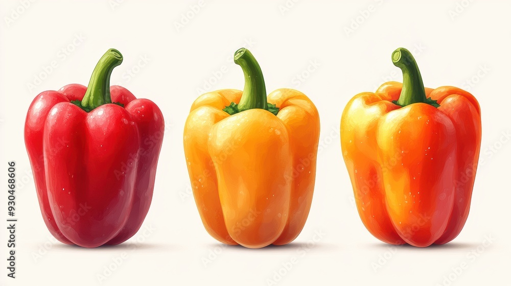 Wall mural colorful bell peppers on neutral background