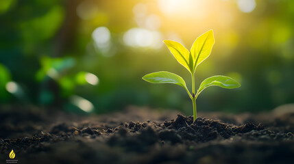 Young Plant Thriving In Sunlit Soil - Symbol Of Growth And New Beginnings