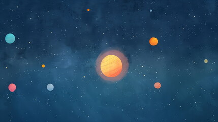 Fototapeta premium Abstract Solar System Illustration with Colorful Planets and Starry Night Sky in Digital Art, Space Concept, Cosmic Background
