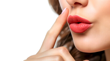 Close-up of Woman's Lips with Finger on Mouth Gesture