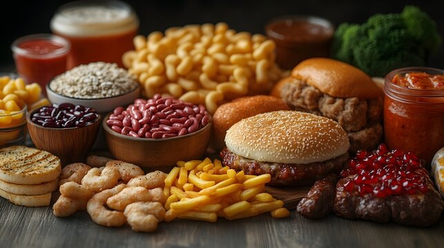 A table filled with diabetes-friendly foods, emphasizing the importance of diet in managing diabetes, high-resolution photorealistic image.
