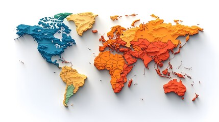 3D vector illustration of a world map highlighting countries with high diabetes prevalence, showcasing global health concerns.