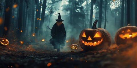 Fototapeta premium Witch in a Spooky Halloween Forest created by ai