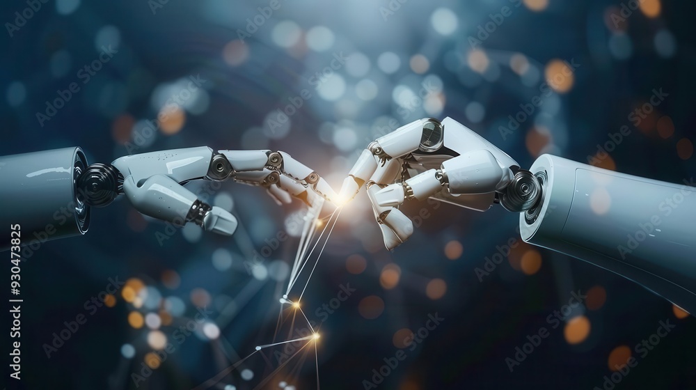 Aufkleber a close-up of robotic hands gently touching, symbolizing the connection between technology and human