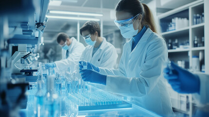Fototapeta premium Pharmaceutical team studying drug efficacy biotechnology