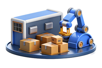 High-Tech Warehouse Automation: Glossy AI Driven Supply Chain Background Illustrating Innovation, Efficiency, and Precision with Robotic Systems - Photo Stock Concept