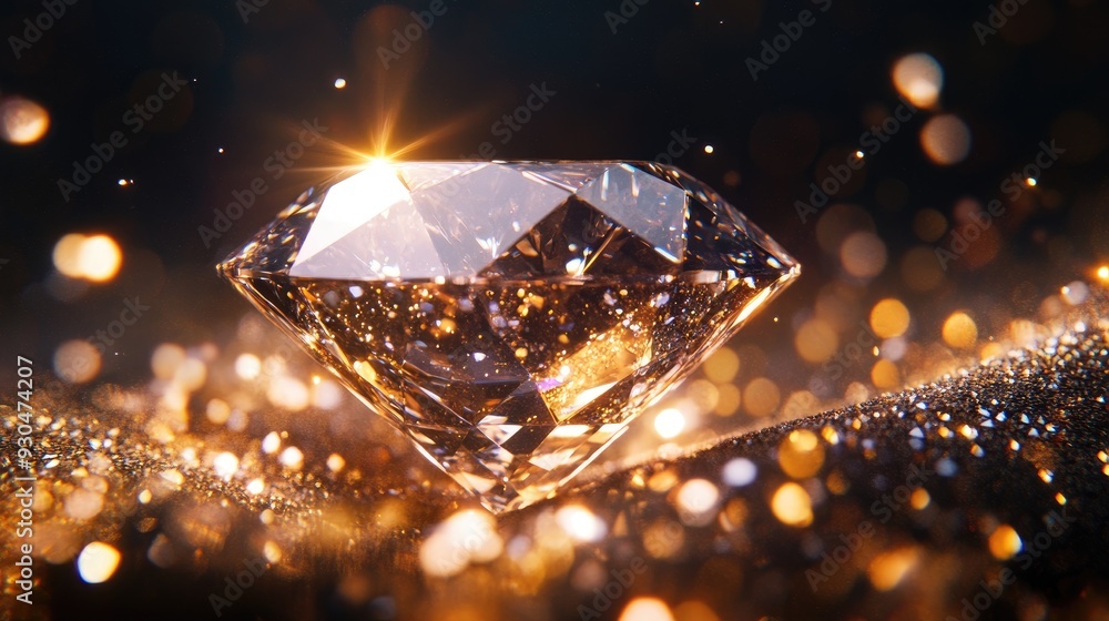 Aufkleber a diamond surrounded by shimmering light particles with empty space on one side, perfect for adding 
