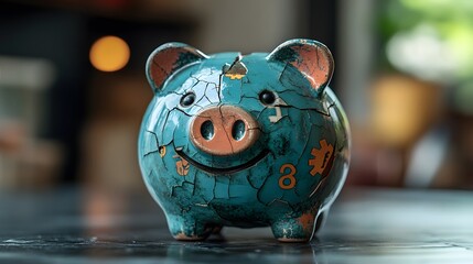 Abstract image of a cracked piggy bank with medical symbols emerging, symbolizing the economic burden of diabetes.