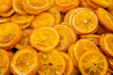 candied orange, Mercat de l Olivar, Palma, Mallorca, Balearic Islands, Spain