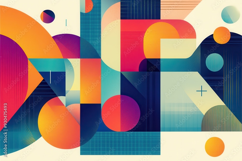Poster joyful new year visualization with a modern geometric abstract background in retro aesthetic. card a