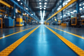 Yellow Lines on a Blue Factory Floor