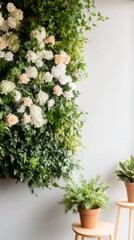 Modern Indoor Space With Digital Floral Display and Potted Plants Showcasing Integration of Technology and Nature