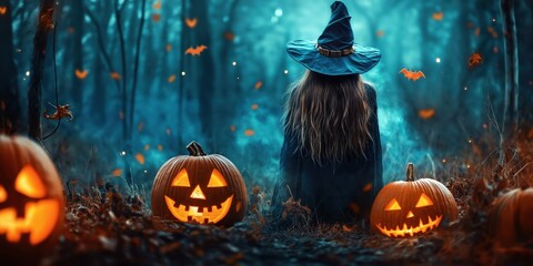 Fototapeta premium Witch in a Spooky Halloween Forest created by ai