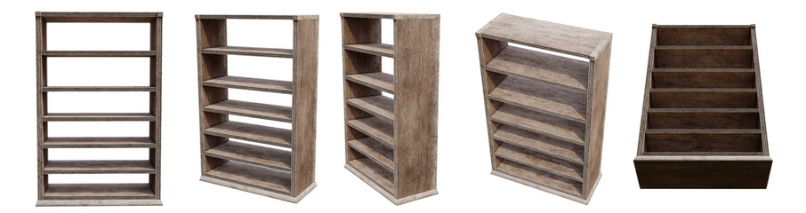 set of wooden bookshelf worn cut out 