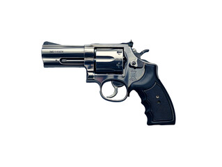 a silver revolver with black handle