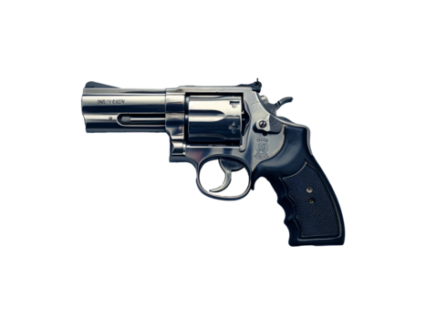 a silver revolver with black handle
