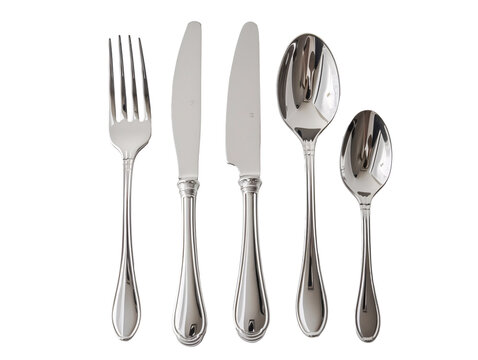 a silverware set with a fork spoon and knife
