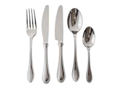 a silverware set with a fork spoon and knife