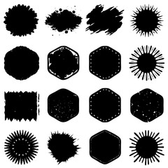 Black silhouettes of various shapes on a white background