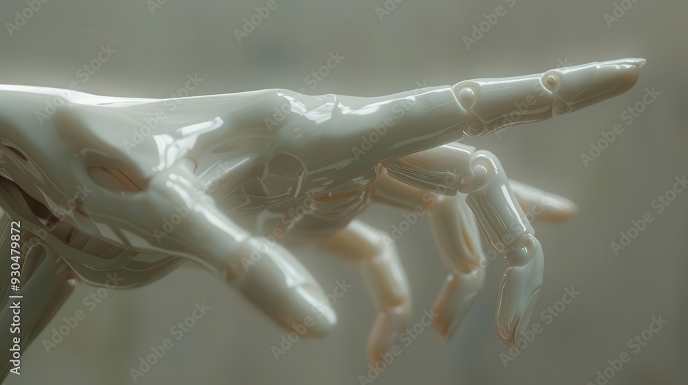 Poster close-up of a robotic hand reaching out, showcasing intricate design and advanced technology in a fu