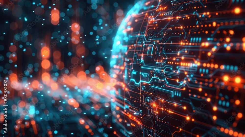 Aufkleber futuristic digital globe with glowing circuits and particles, representing advanced technology and i