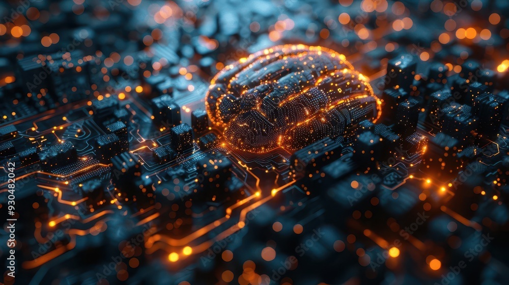 Poster futuristic digital landscape showcasing glowing circuits and intricate patterns representing technol