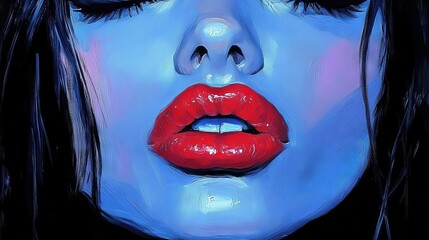 Fototapeta premium Digital painting of blue woman with red lips