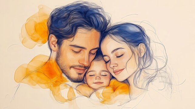 An artistic representation of a family moment captured in watercolor, showcasing the fluidity and vibrant colors characteristic of this medium.