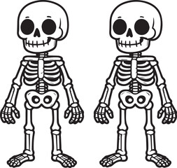 Cartoon Skeleton outlined for coloring book isolated on a white background, Line Drawing of a Dancing Skeleton