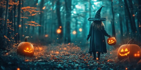 Fototapeta premium Witch in a Spooky Halloween Forest created by ai