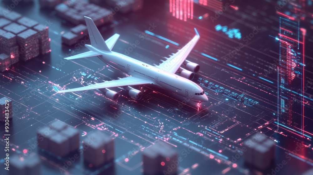 Aufkleber a digital interface showing real-time fleet management data for air and drone logistics within a sup