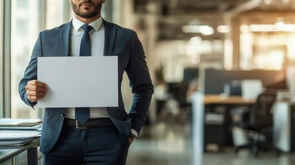 business concept  businessman with blank direction over office background