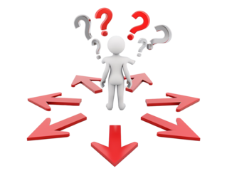 a person standing in a circle surrounded by arrows